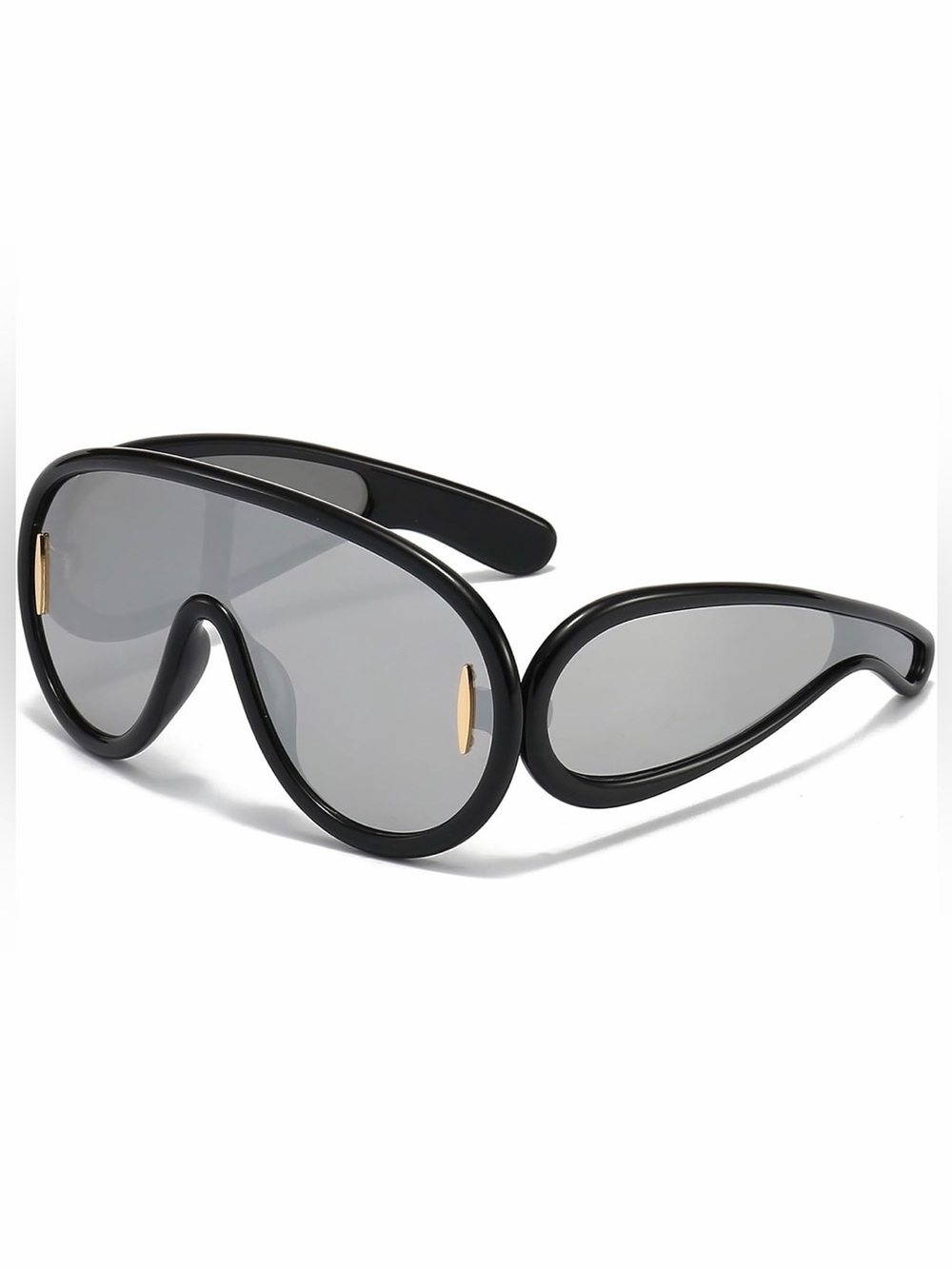 Breaksun Oversized Shield Sunglasses Black Silver Mirror Lens New Sealed - Picture 2 of 8